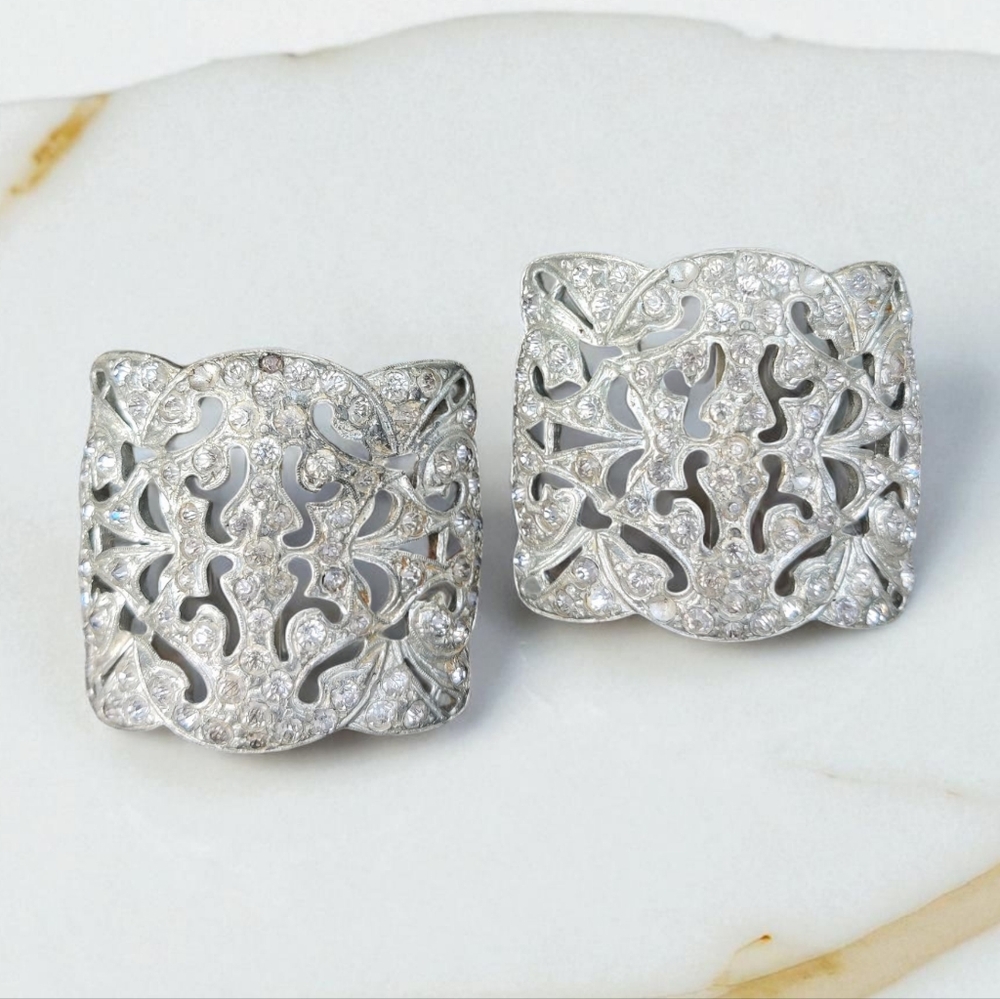 Rare Vintage Art Deco Paste Stones Shoe Buckle Clips - Picture 10 of 12